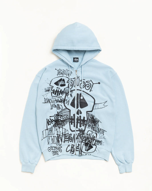 STUSSY SKULLS ZIP HOODIE PIGMENT DYED